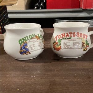 White Soup Mugs for Dining with Colorful Vegetable Designs